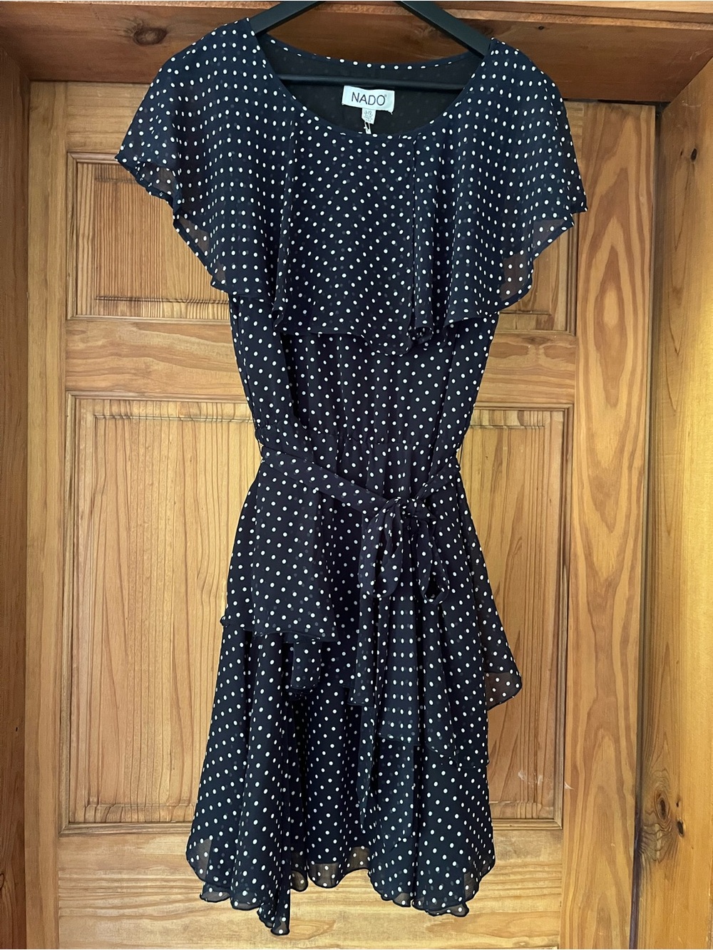 Navy Polka Dot NWT Ruffle Chiffon Flutter Summer Dress